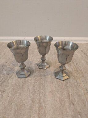 Vintage Leonard Hand Cast Pewter Mini Chalice Goblets Shot Glass Set of 3